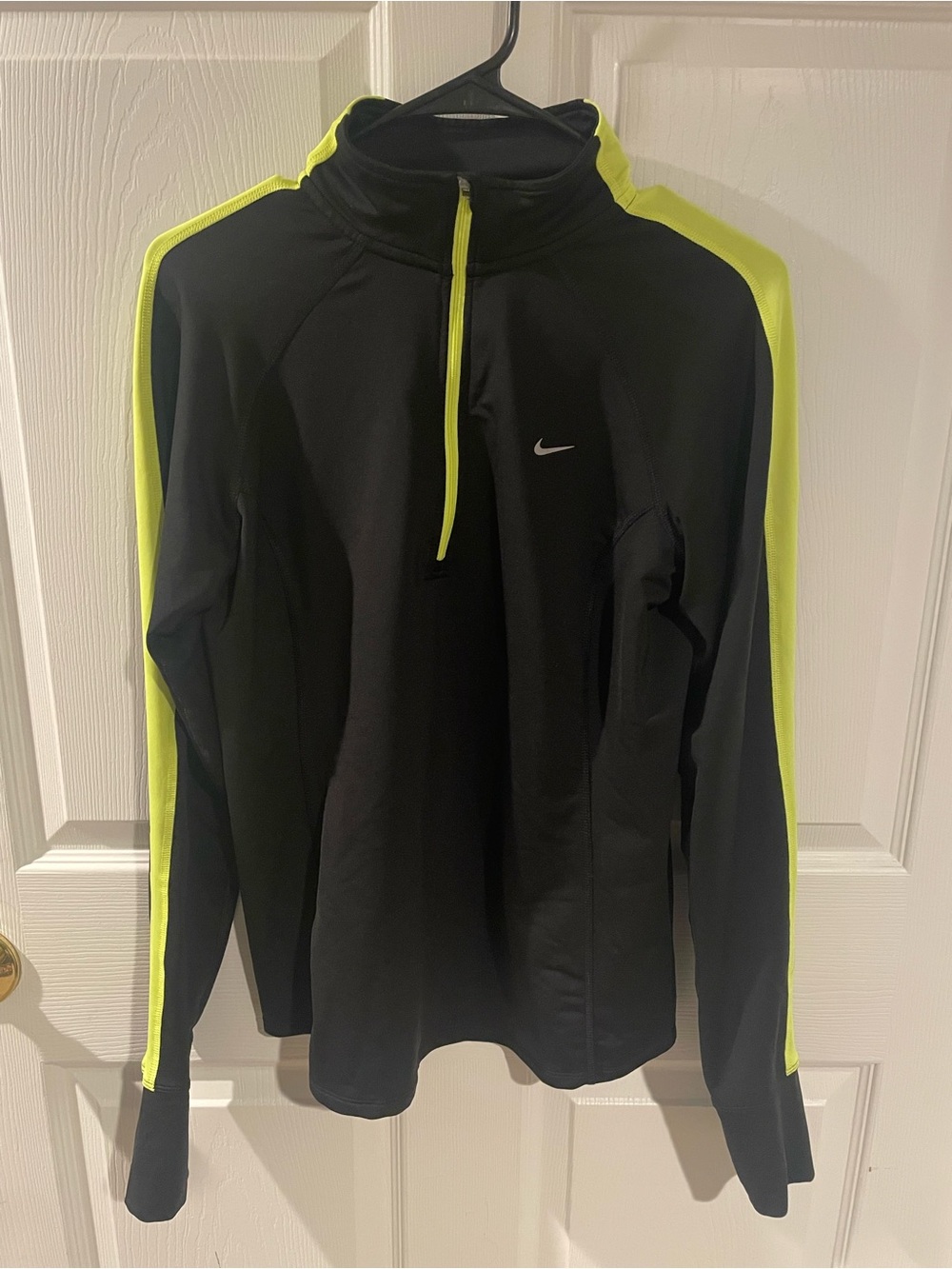 Nike Black Performance Jacket with Neon Yellow Accents - Half-Zip